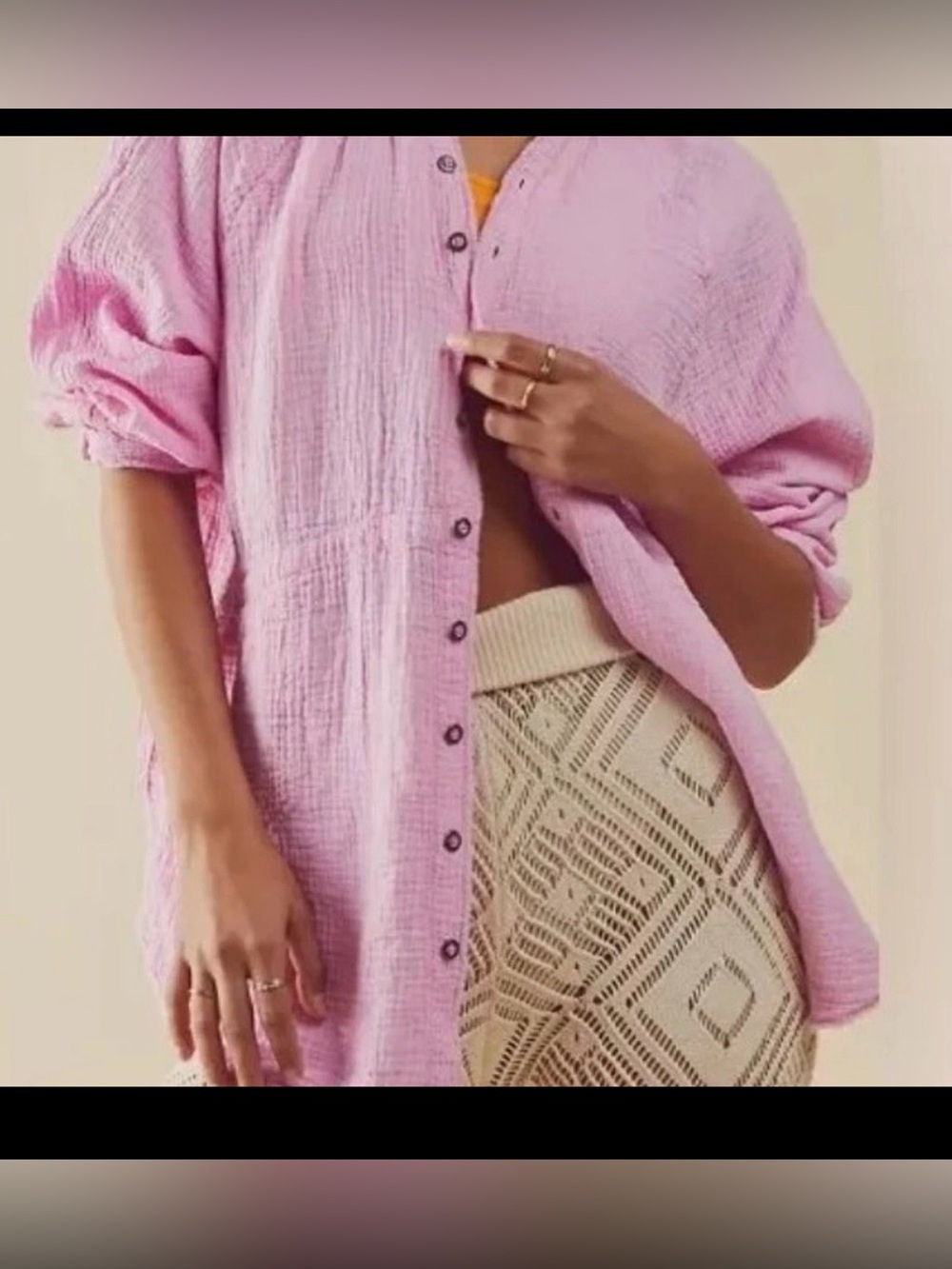 We The Free Daydream Buttondown Pink Gauze Top , M - Picture 3 of 13